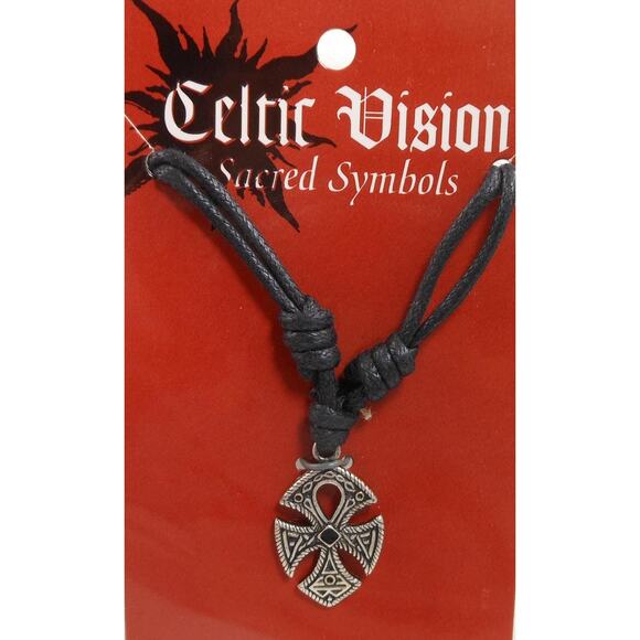 Vintage Celtic Visions Sacred Symbols Necklace Pendant Cross 24" Adjustable NOS - Picture 2 of 3